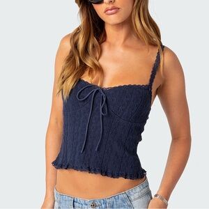 Navy Lace Trim Cami Top